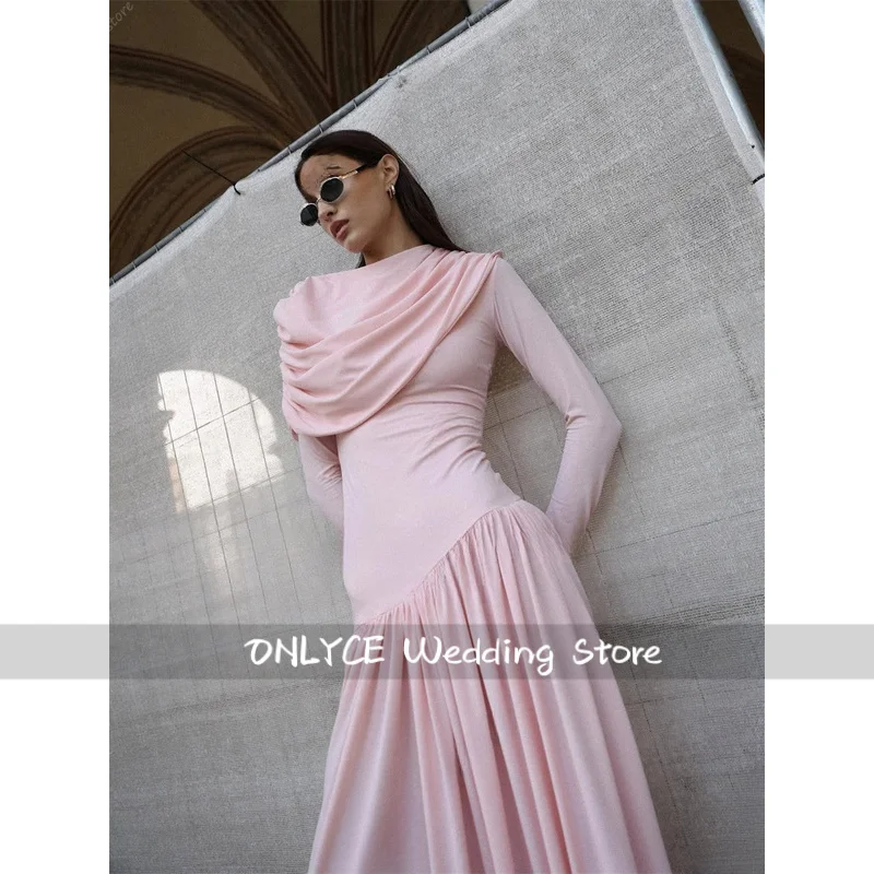 Robe De bal rose à manches longues pour femmes, modeste, élégante, longueur au sol, robe De soirée De dubaï, personnalisée, 2026