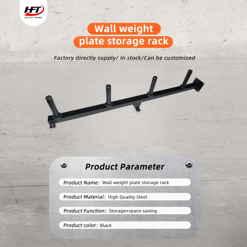 Wall Mounted Gym Training Powder-Coated Black 4 Pegs Storage Rack Weight Plate Holder