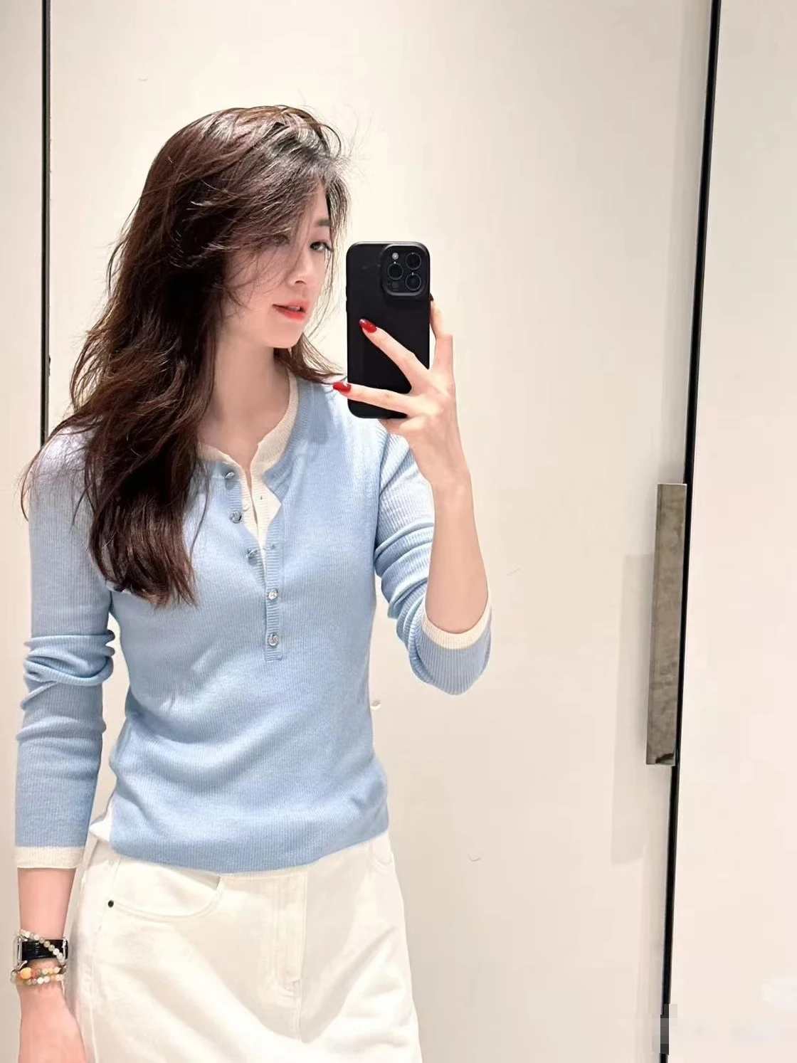 

Faionable Layered Wool Knit Sweater f Open Henry Collar Color Blo Fake Two-Piece Women's Autumn 2025 Selfwill Brand