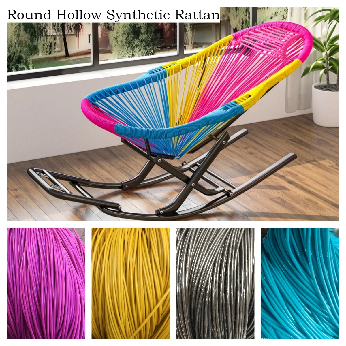 500g about 45-50 Meters Round Hollow Synthetic Rattan 4mm Weaving Plastic Rattan for Chair Table Furniture Repair Material