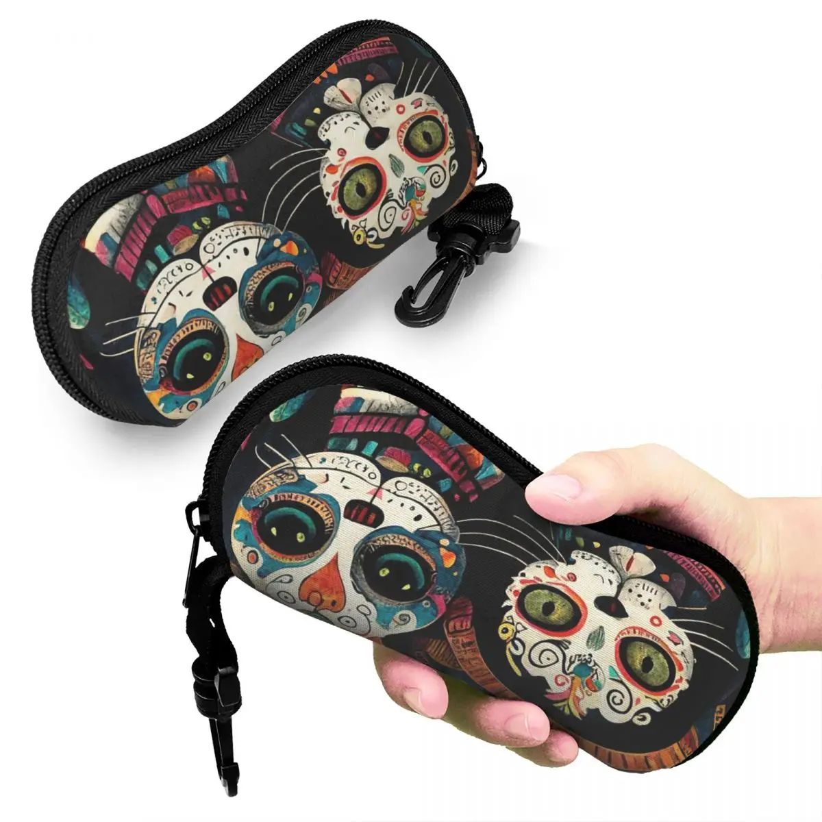 

Day Of The Dead Kitten Cat Sugar Skull Dia De Los Muertos Shell Glasses Case Sunglasses Box Women Men Soft Eyeglass Bag Pouch