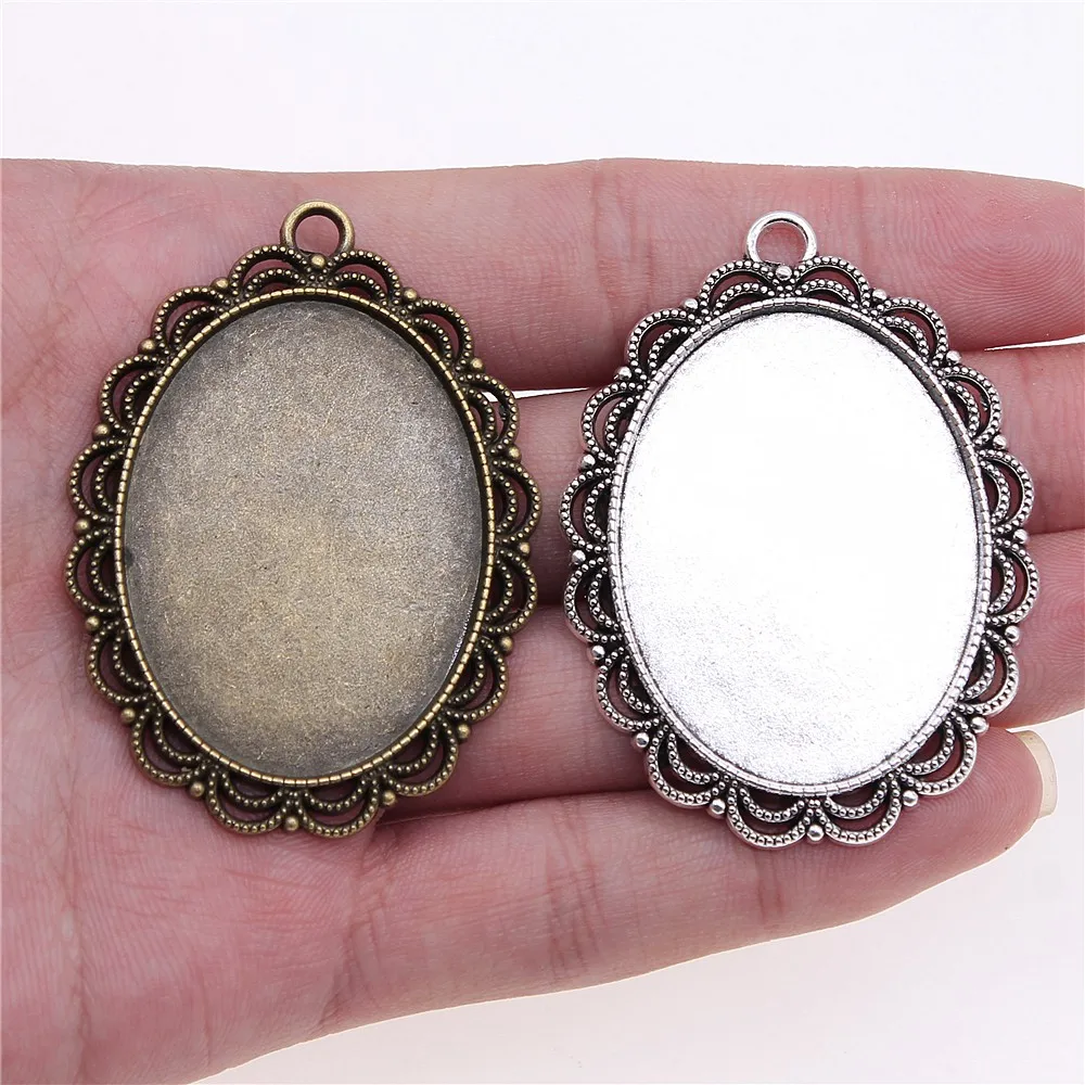 

4pcs 30x40mm Inner Size Antique Silver Plated Antique Bronze Plated Flower Cameo Cabochon Base Setting