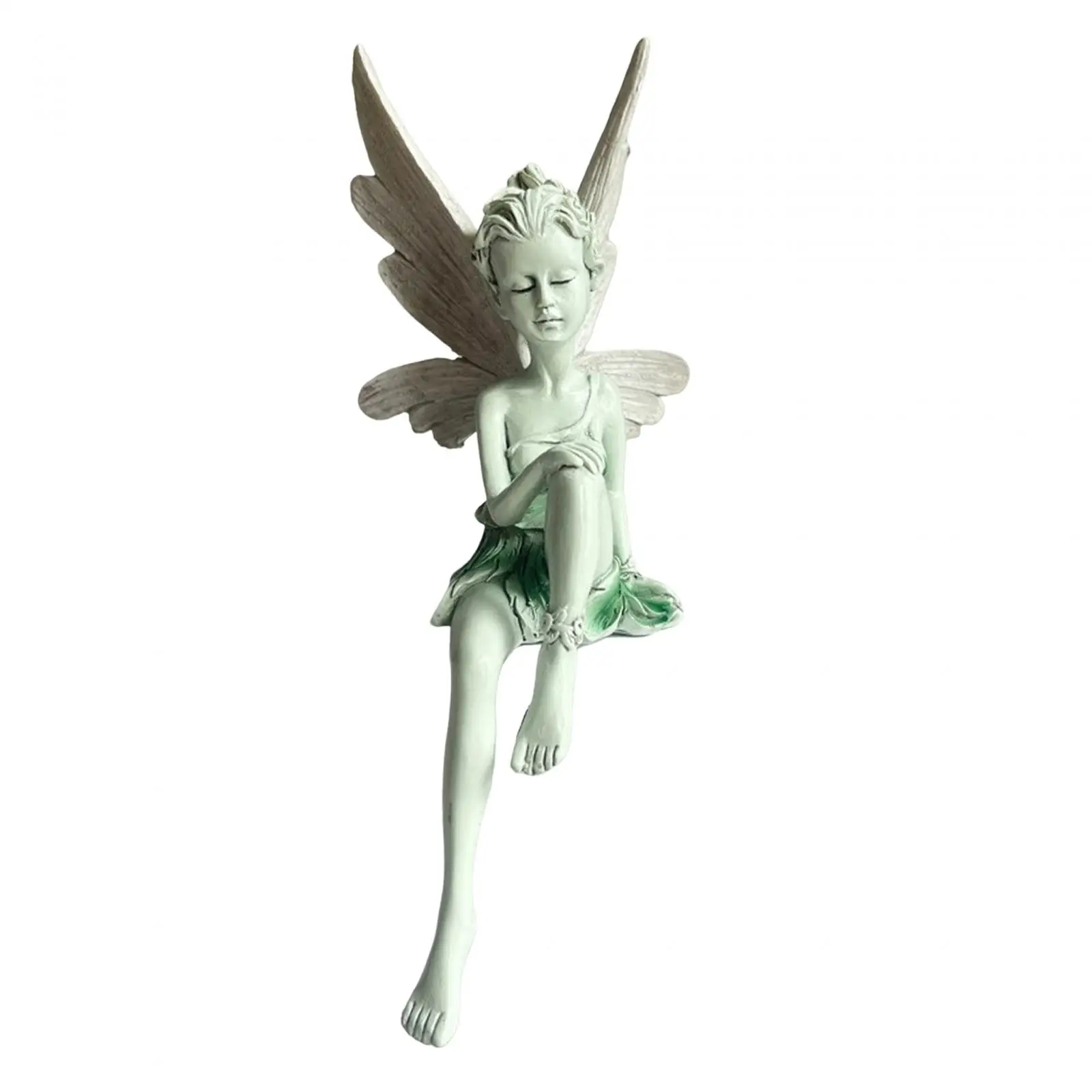 White Resin Fairy Statue Ledge Shelf Fountain Decorative Figurine Porch Angel Sculpture for Garden Courtyard Backyard Ornment