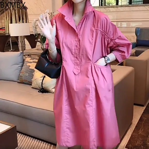 

Long shirt female explosive dress five-quarter sleeve loose large size summer shirt skirt female medium and long