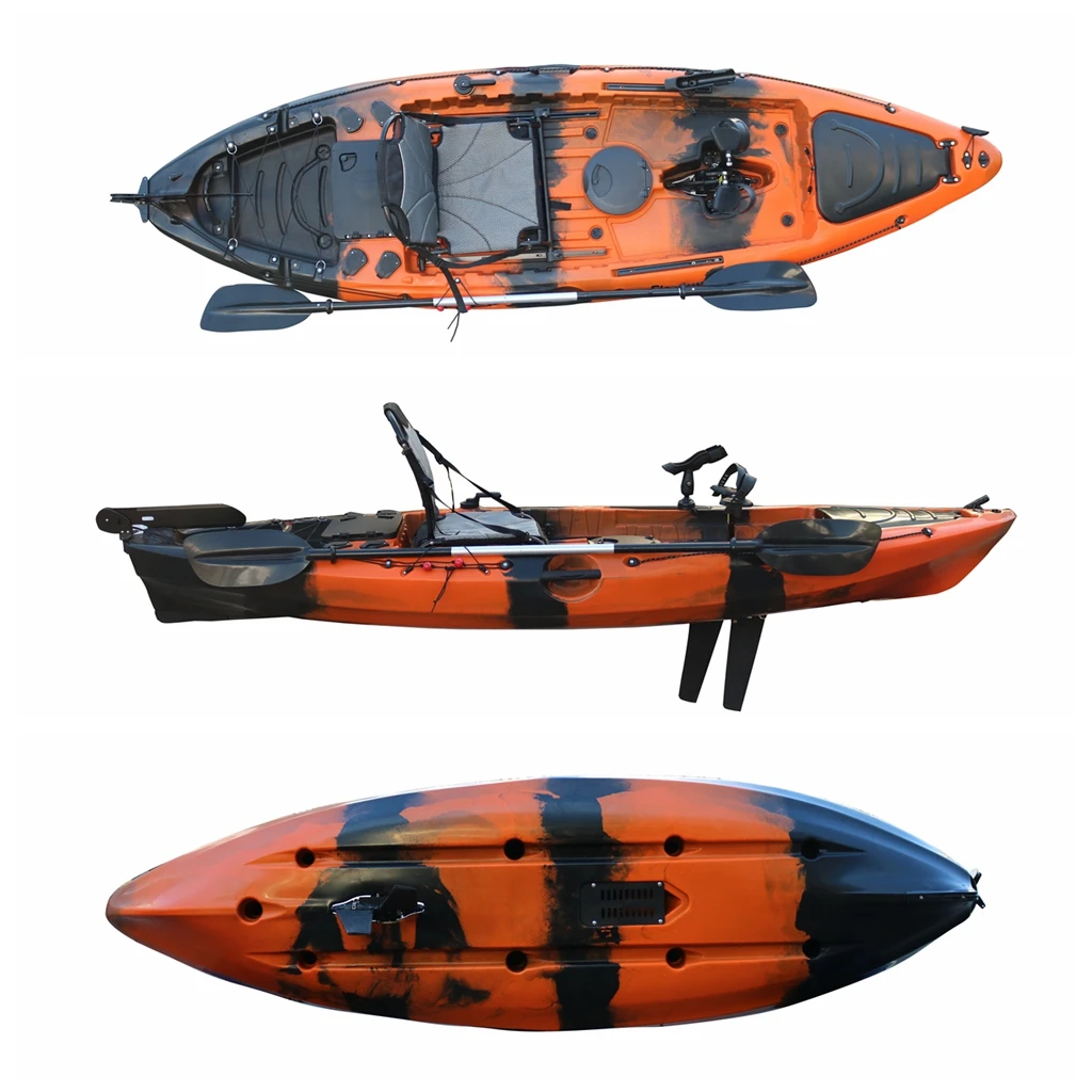 

One Person PE Hard Plastic Pedal Fishing Kayak 3.18m Length Fins for Single Paddler LLDPE Hull Material for Lake River Usage