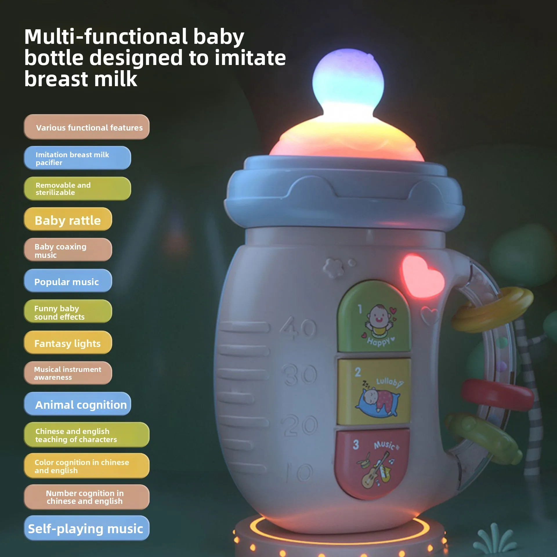 ขวดน้ำเด็กแบบมีไฟ มีเสียงเพลง ของเล่นเสริมพัฒนาการ ของขวัญสำหรับเด็กเล็ก