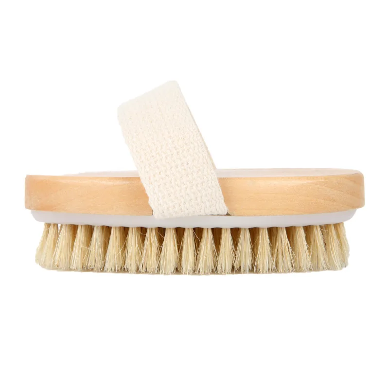Natural Boar Bristles Dry Body Wooden Oval Brush Shower Bath Brushes Exfoliating Massage Cellulite Treatment Blood Circulation