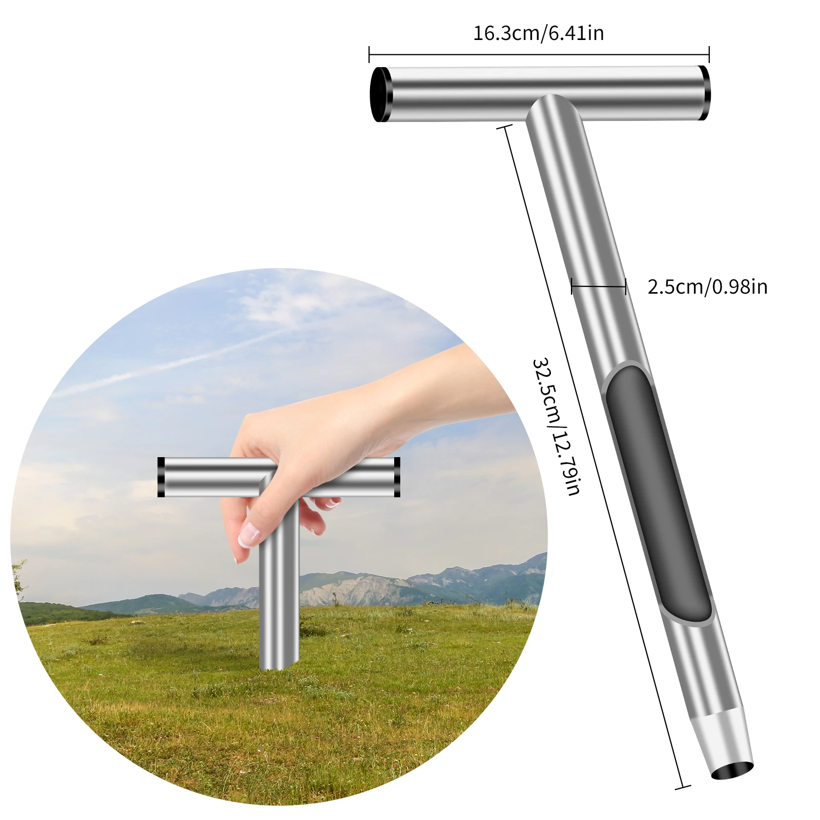 Soil Probe 304 Stainless Steel Soil Sampler with 2 Reusable Sample Bags T-Style Handle Soil Sample Probe Portable Multiple-Use