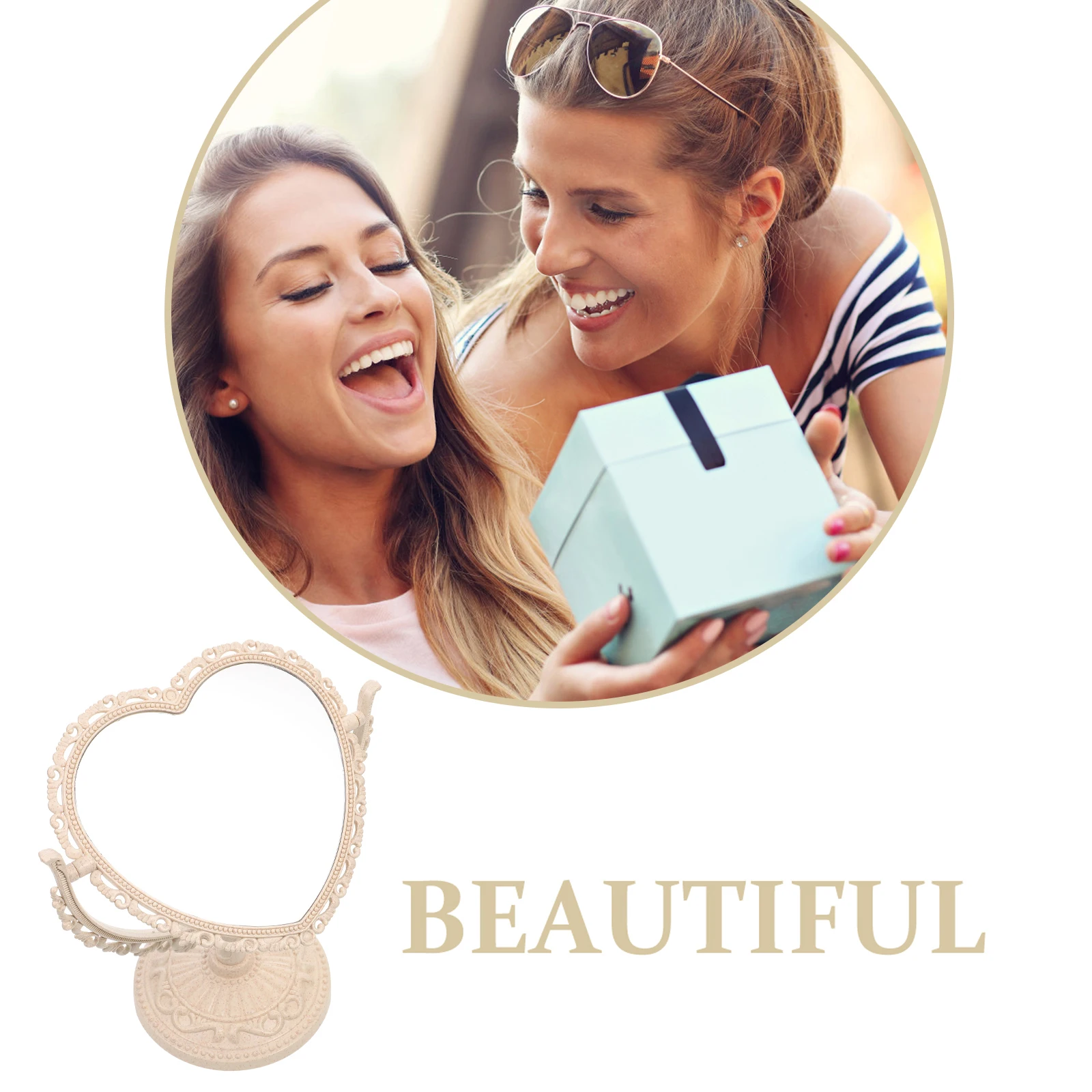 

Double-Sided Beige Vanity Mirror Tabletop 360 Degree Rotation 2X Magnifying Mirror Style Detachable Base Non-Slip