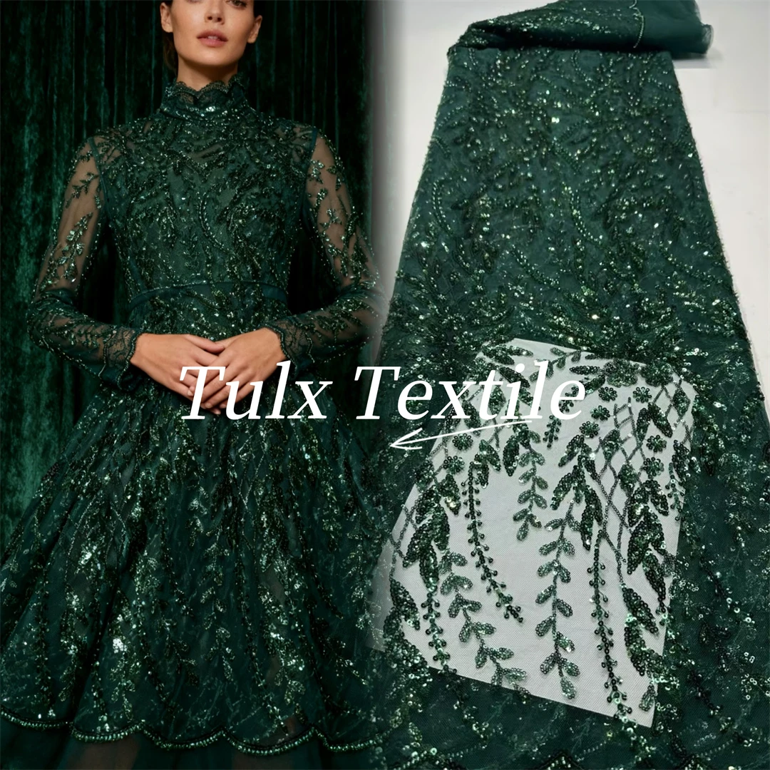 

Французская кружевная ткань 2026, высокое качество, африканский бисер, вышитый нигерийский тюль с блестками, кружево 5 ярдов для шитья вечерних платьев