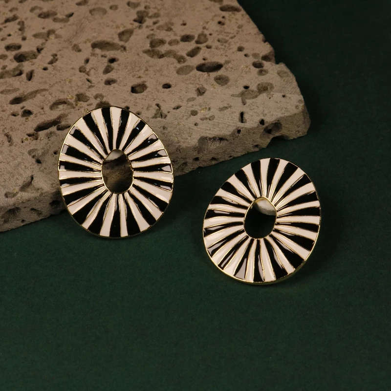 Geometric Stripes Enamel Stud Earrings Splicing Brincos For Women\'s Accessories