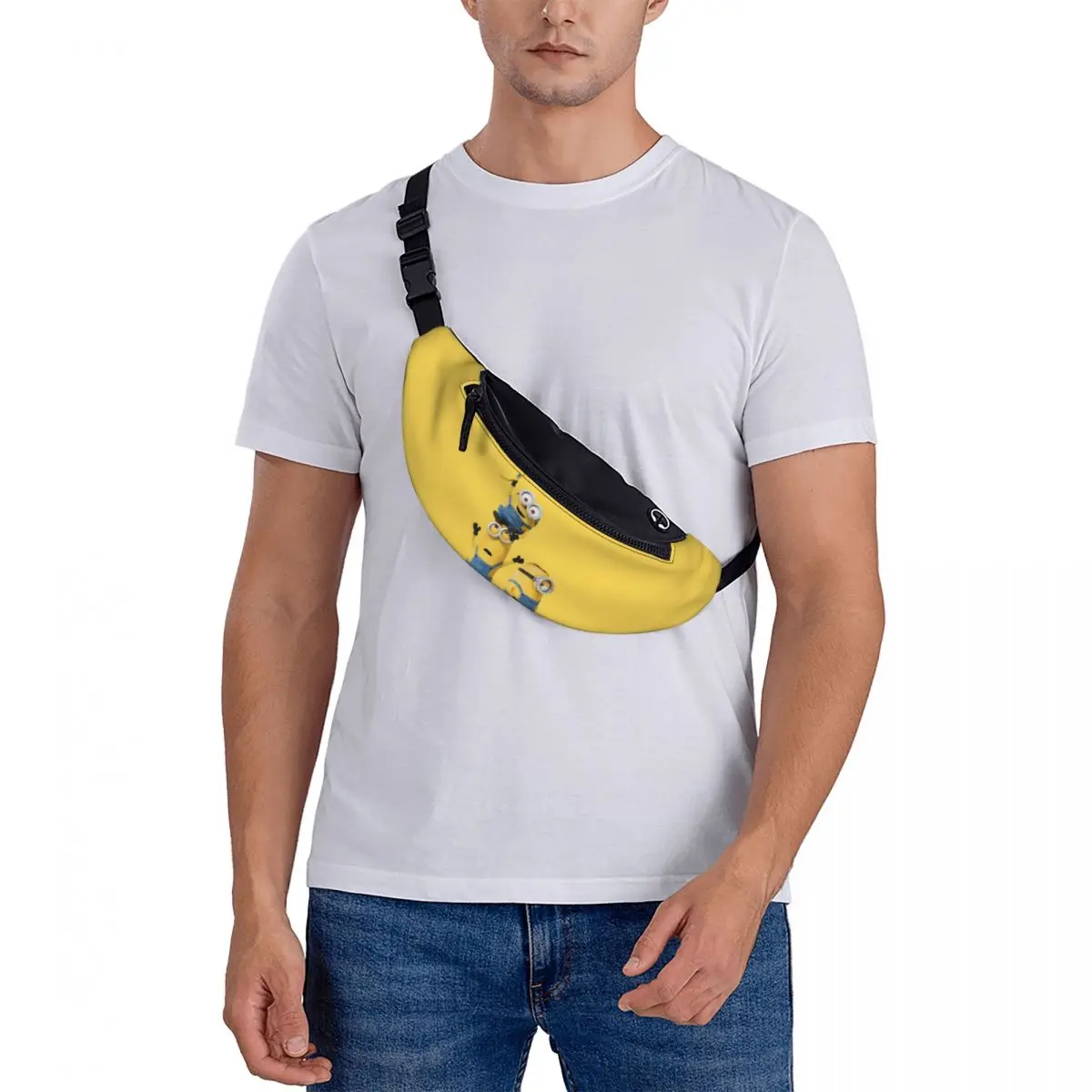 Custom Fashion M-Minions Cartoon Banana Fanny Pack for Cycling Camping Women Men Crossbody Waist Bag Phone Money Pouch