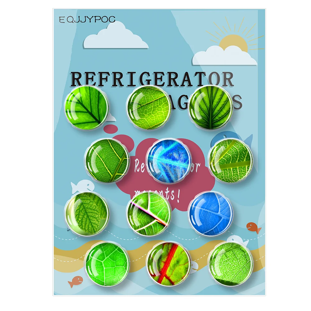 

Refrigerator Magnet with Leaf Texture Kitchen Decoration Sticker Note Memo Attachment 30mm 12Pcs