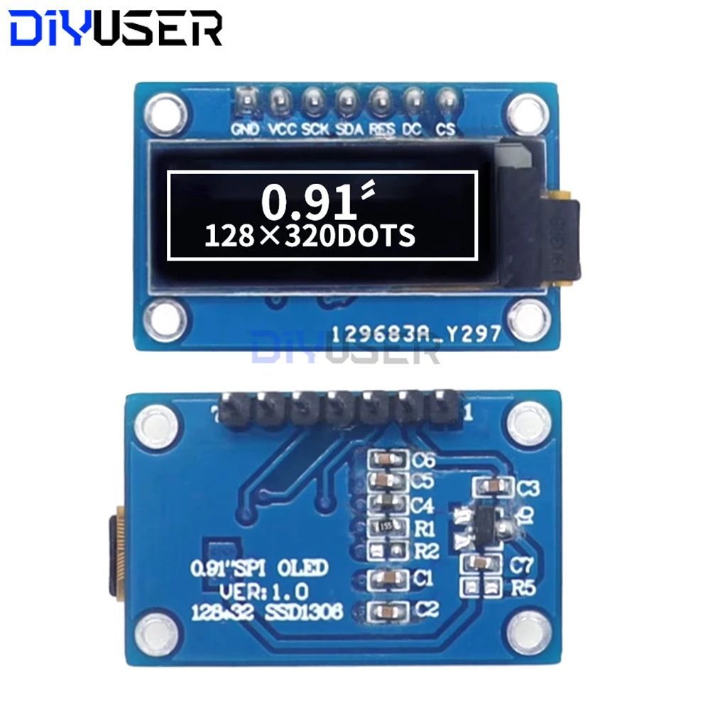 Moduł wyświetlacza OLED 0,91 cala 128x32 SSD1306 SPI/I2C Biało-Niebieski do Arduino Raspberry Pi ESP32 ESP8266 DIY