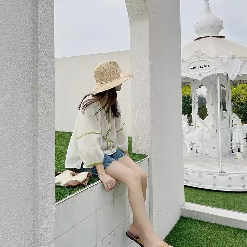 

Shirt for Women Summer Loose and Versatile French Chiffon Shirt Fat MM Ea Large Size Seven-Centimeter Puff Sleeve