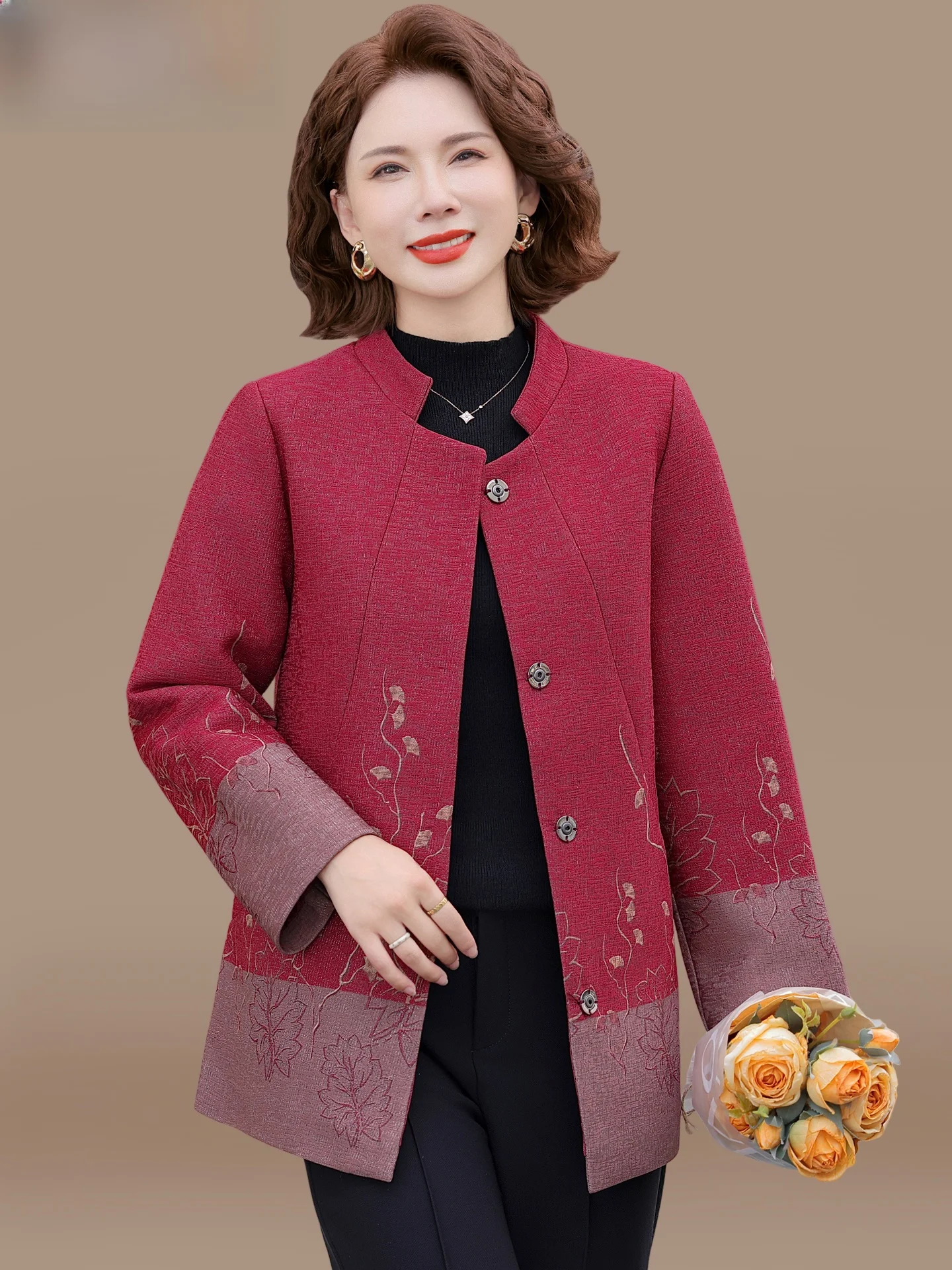 

Loose Women's Autumn Coat plus Size Faionable Mid-Length Single-Breasted Jaet for Older Women Comfortable Outerwear