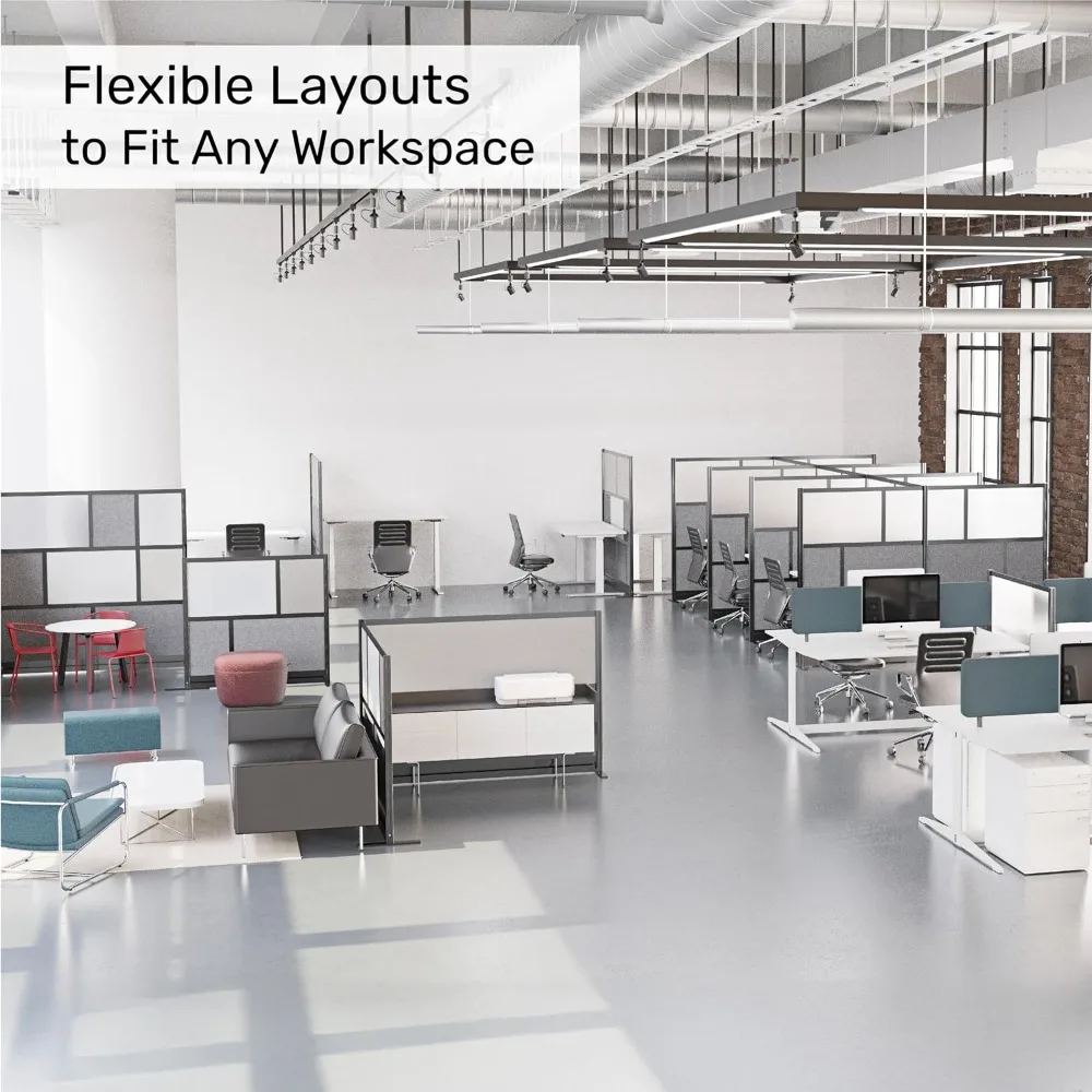 Modular Wall Room Divider with Whiteboard Sound Dampening Acrylic Panels 53x70 in