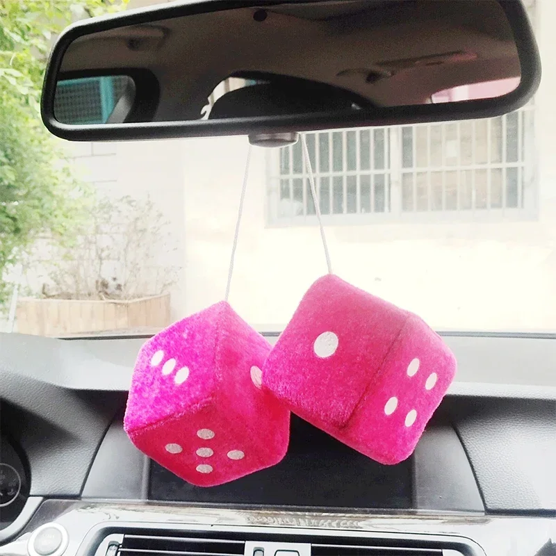 2PCS Auto sSoft Fuzzy Dice Dots Rear View Mirror Hanger Decoration Car Styling Interior Accessorie 6 Colors