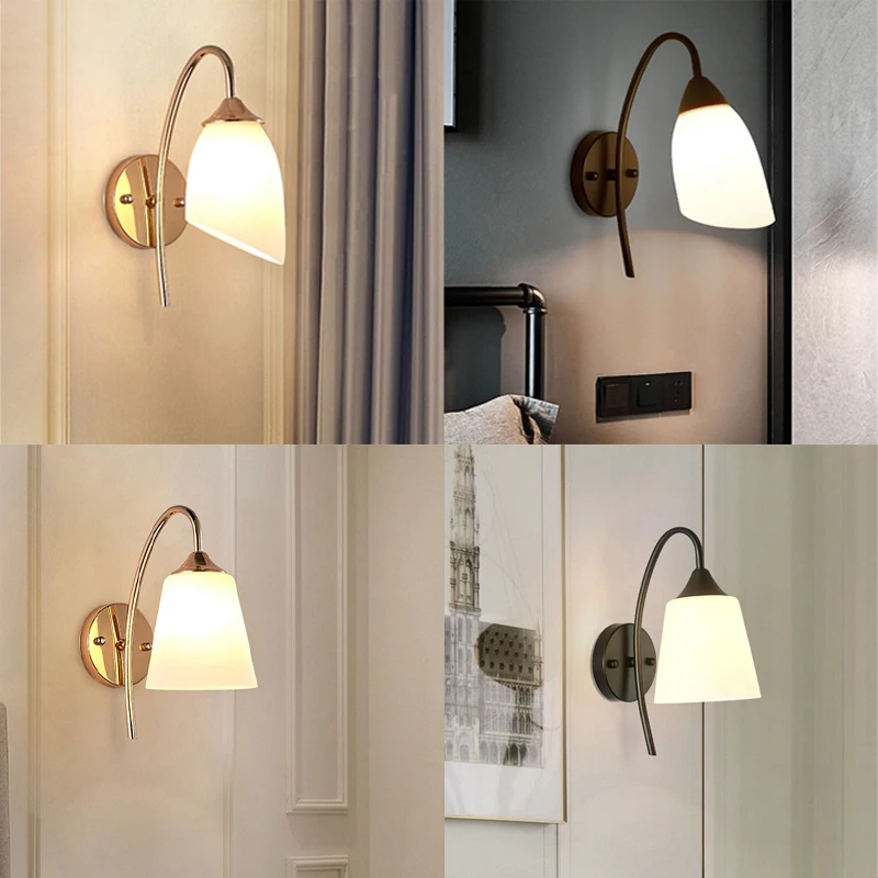 Gold American glass wall lamp bedroom bedside Sconce lamp hotel living room corridor aisle staircase bathroom mirror light