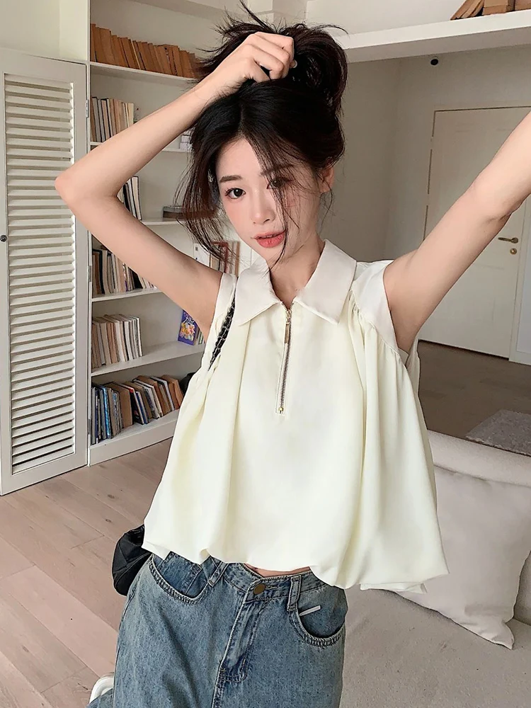 Korean Tees Fashion Loose Design Simple Female Solid Tops Sexy Sleeveless Sweet T Shirt Tanks Women Casual Elegant