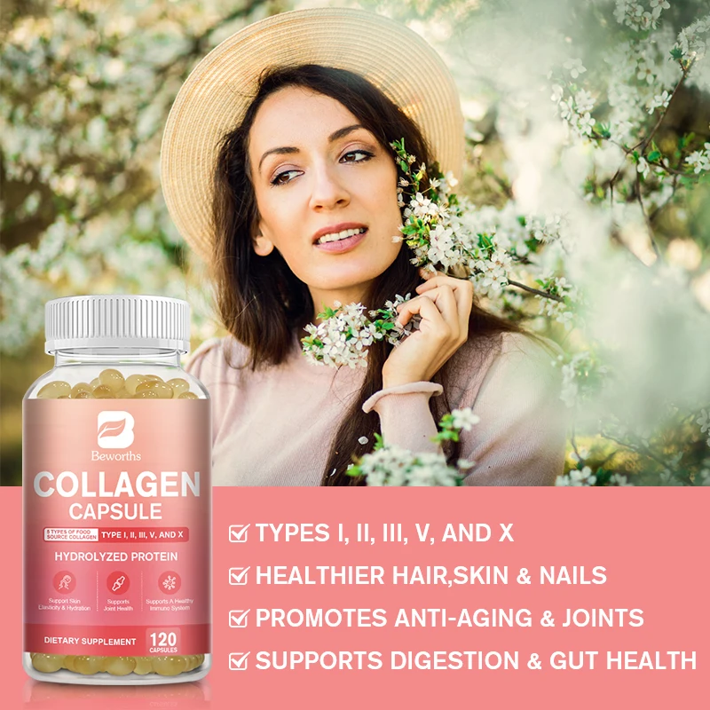 BEWORTHS Collagen Capsules Type I, II, III, V & X Hydrolyzes Protein Collagen Peptides Immune System and Skin, Joint Health