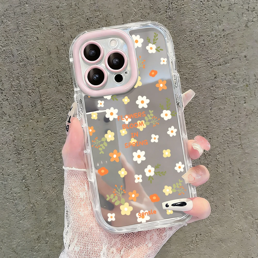 Niedliche Wildblumen- und Unkraut-Motiv Air Cushion Spiegel Handyhülle für iPhone 17 15 14 16 Pro Max 13 12 11 Pro XR XS 7 8 Plus 17Air Girl Cover – Detail 21