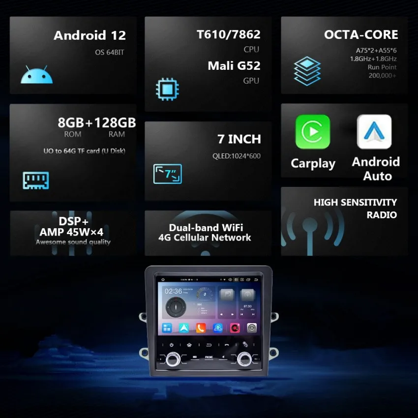 Radio samochodowe DSP z Androidem 12, odtwarzacz multimedialny, nawigacja, stereo do Porsche Boxster/911/Cayman/718/918/981/997 z funkcją Carplay