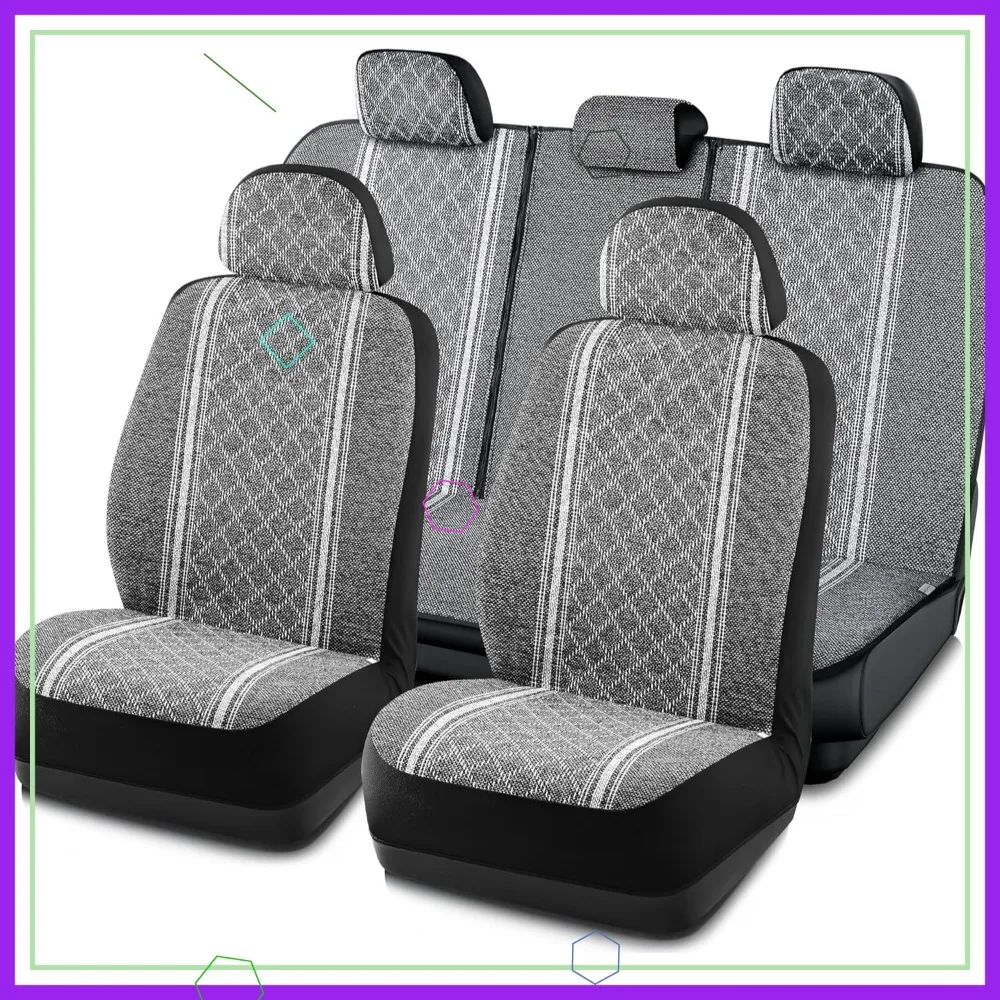 

Universal Car Seat Covers Set with Airbag Compatibility, Gray Diamond Design, Low Back Fit for Most Vehicles