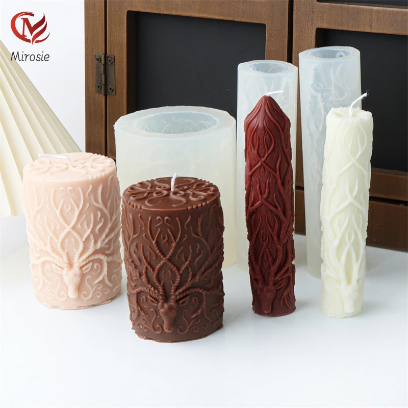 

Mirosie Silicone Antlers Cylindrical Candle Mold Creative Pattern Animal Deer Head Incense Plaster Resin Molds Candle Making Kit