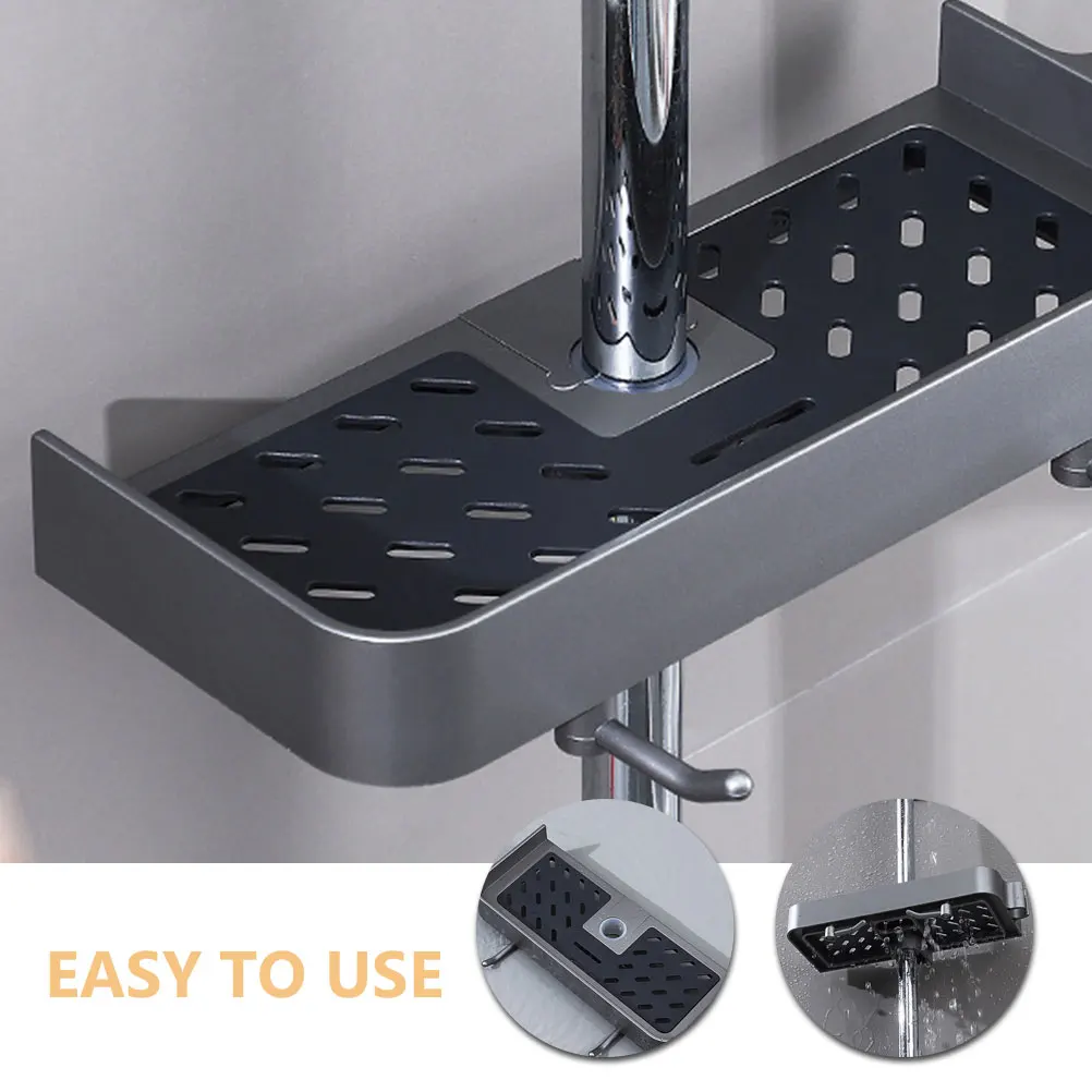 

Adjustable Height Bathroom Shelf Shower Bar Organizer Dark Grey Plastic Storage For Shampoo Soap Shower Essentials