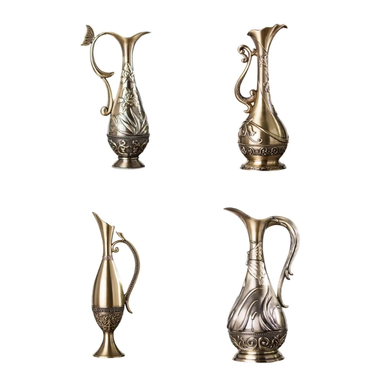 2025 New Metal Art Vases 3D Geometric Embossed Detailing Vintage Antique Bronze Flower Pot Living Room Centerpieces Decors
