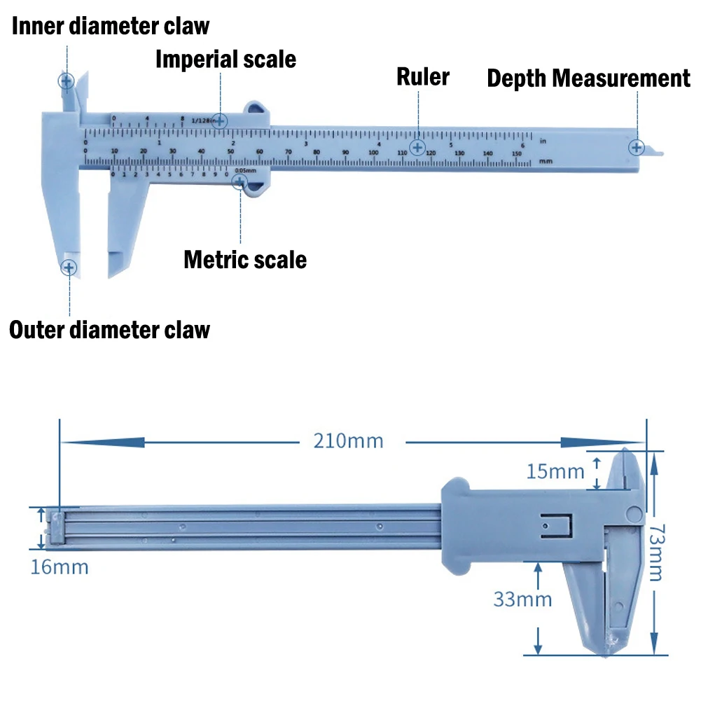 0-150mm Double Rule Scale Plastic Vernier Caliper Gauge Micrometer Measuring Ruler Inside Diameter Depth Meter