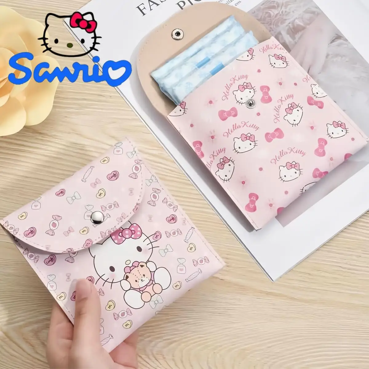 Sanrio Hello Kitty Women PU Leather Tampon Storage Bag Sanitary Pad Pouch Napkin Waterproof Multi-function Storage Bag Pouch