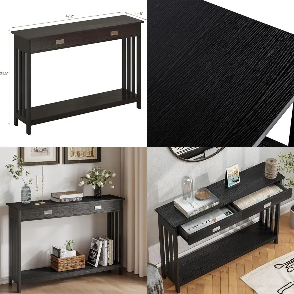 Slim Storage Console Table, 47 Black, for Entryway, Living Room, and Hallway
