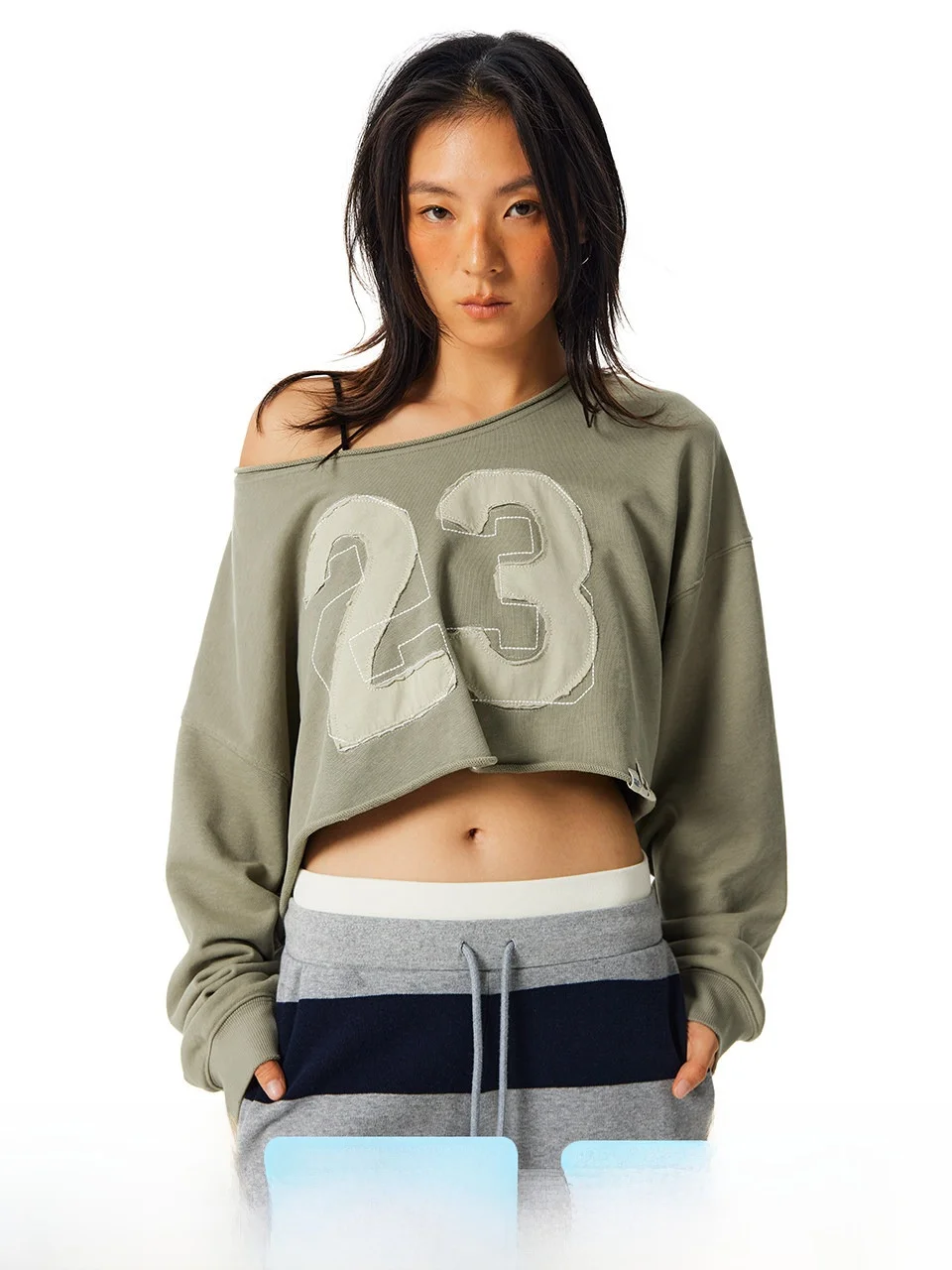 

CryingCenter Women's Short Hoodie Casual Style Shoulder Angle Design Worn-In Look Cuffed Sleeve Loose Fit round Neck Sweatshirt