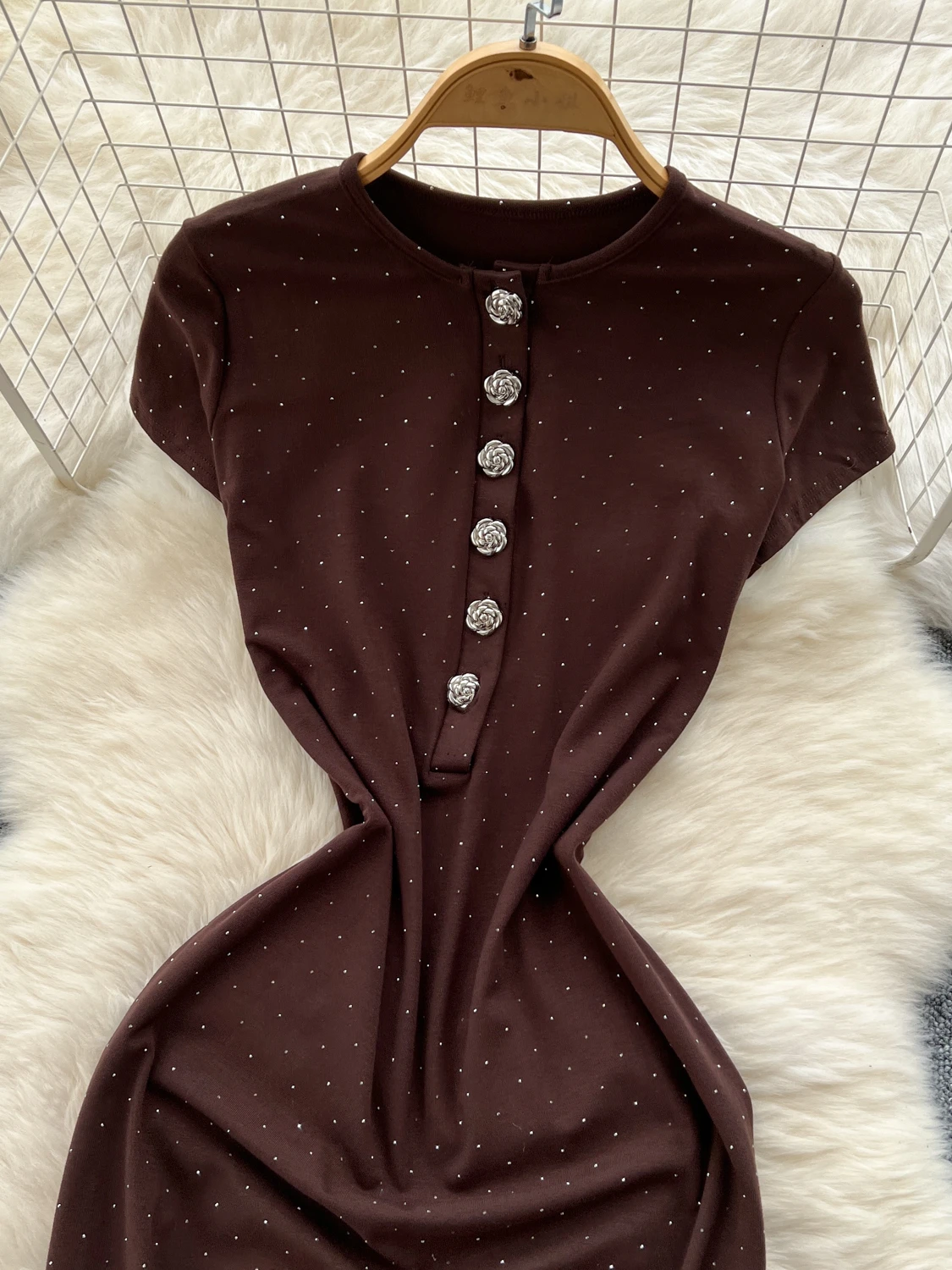 T-shirt d'été pour femmes, taille haute, coupe cintrée, rond, bouton fleur Ne Rose, dr coréen, pour les déplacements