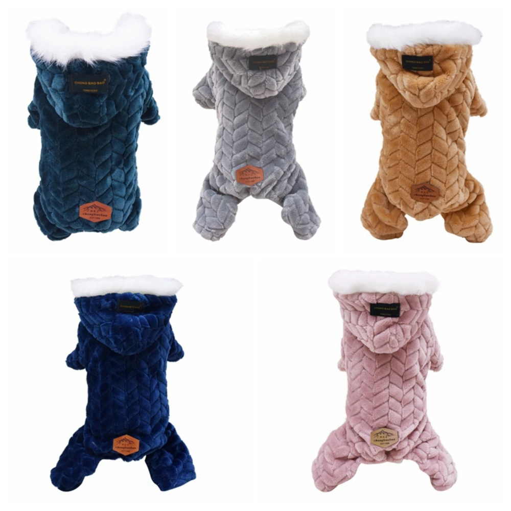 Winter Dog Jumpsuits Pet Puppy Hoodie Jacket Coat 4-Leg Soft Fleece Warm Snowsuit Chihuahua Yorkie Outfits Clothes Apparel