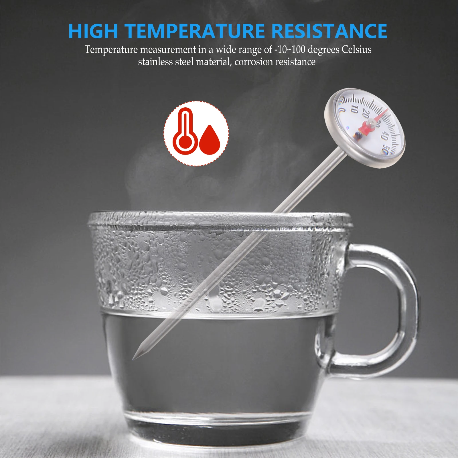

2pcs Water Temperature Thermometer Stainless Steel Long Probe for Milk Coffee Tea 10 to 110 Celsius Easy Clean Storage Home Use