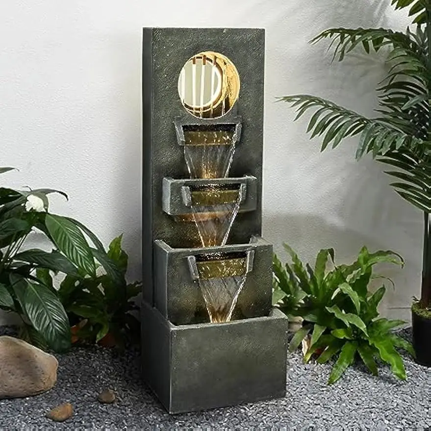 Modern Tall Outdoor Waterfall Fountain With Light Pump Four Tier Indoor Floor Garden House Office