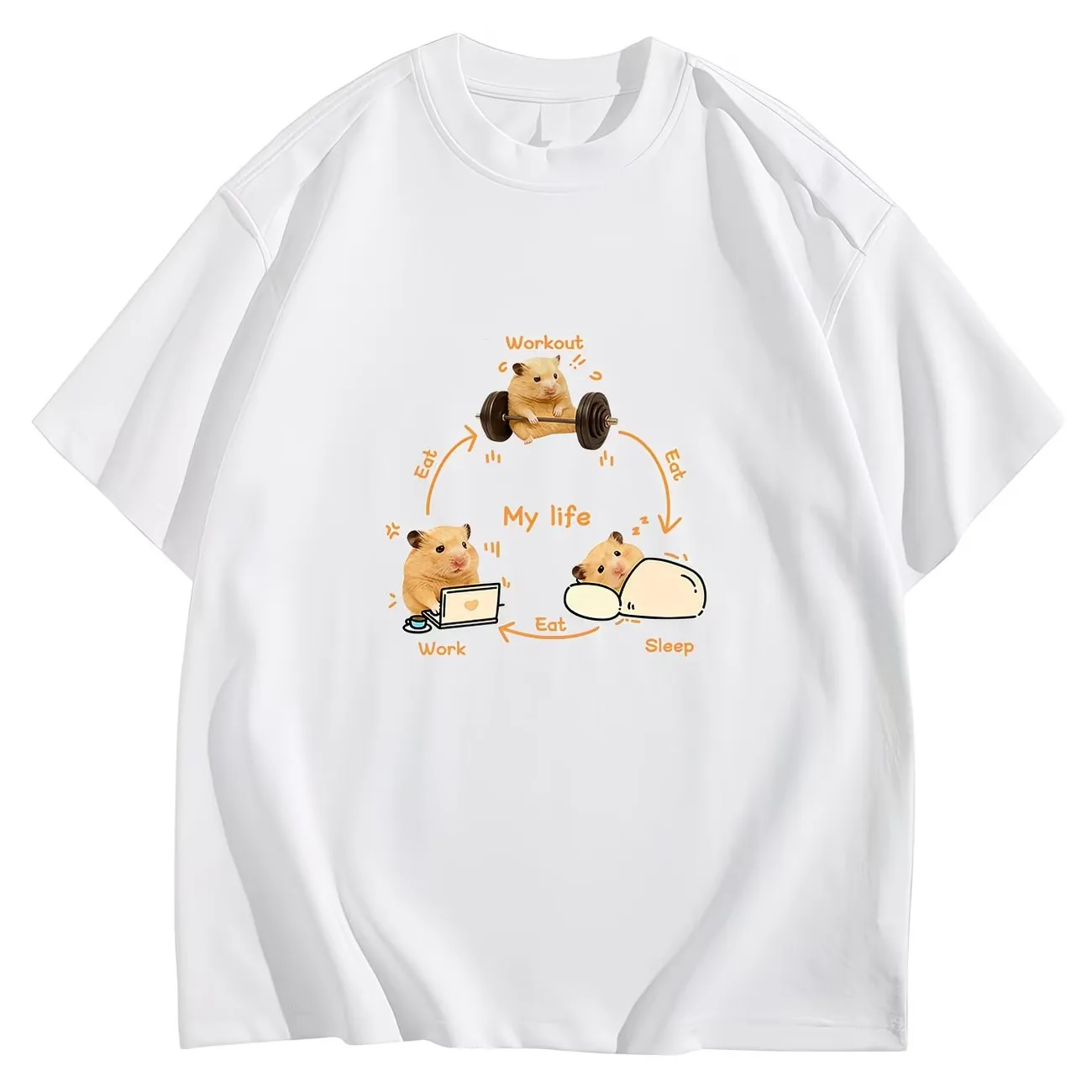 Funny Hamster My Life Routine T-Shirt Workout Eat Sleep Work Graphic Tee Summer Short Sleeve Casual Humour Streetwear Tops