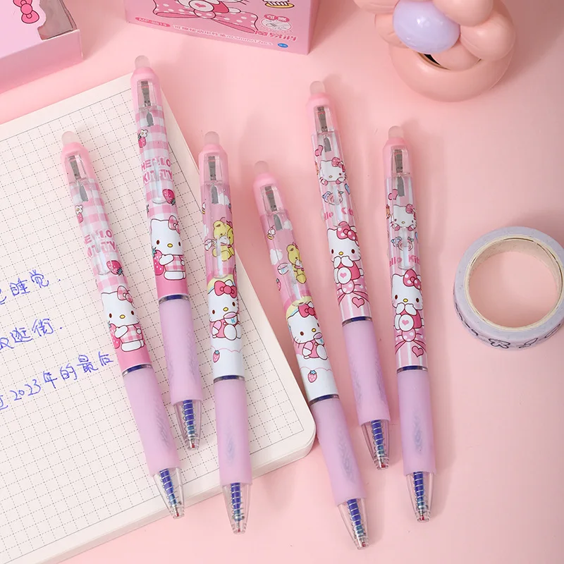 

6/12-Piece Gift Set Hello Kitty Erasable Pens Kawaii Design Press to Reveal Neutral Erasable Blue Ink Stationery Gift