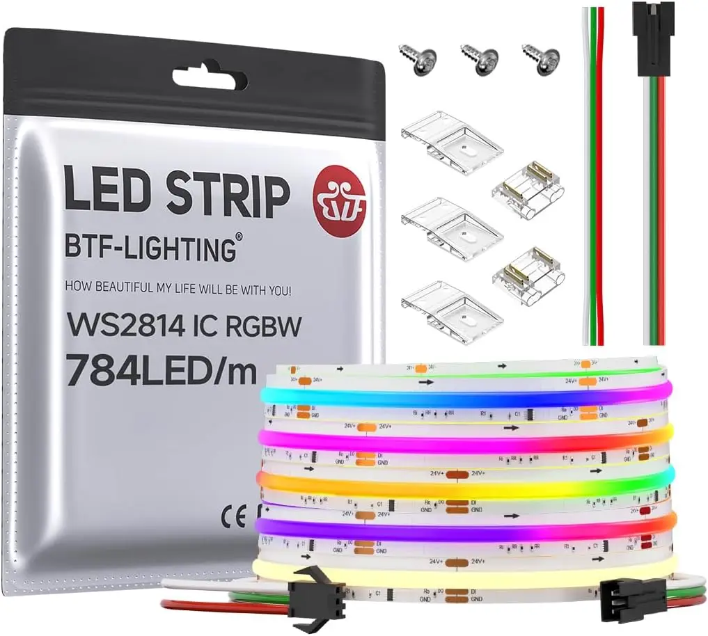 

FCOB WS2814 RGBW 3000K COB LED Strip 16.4FT 24V 784LED/m 10mm Width for Indoor Decor