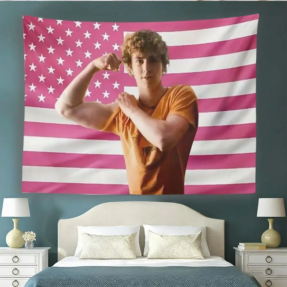 W-Walker Scobell Pink American Flag Tapestry Young Actor Portrait Wall Hanging Dorm Bedroom Fan Banner
