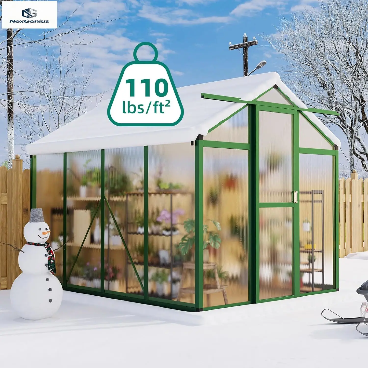 

Теплица 6x8 футов - Алюминиевая теплица для улицы, большая поликарбонатная теплица с вентиляционным люком, сверхпрочная теплица с возможностью входа.