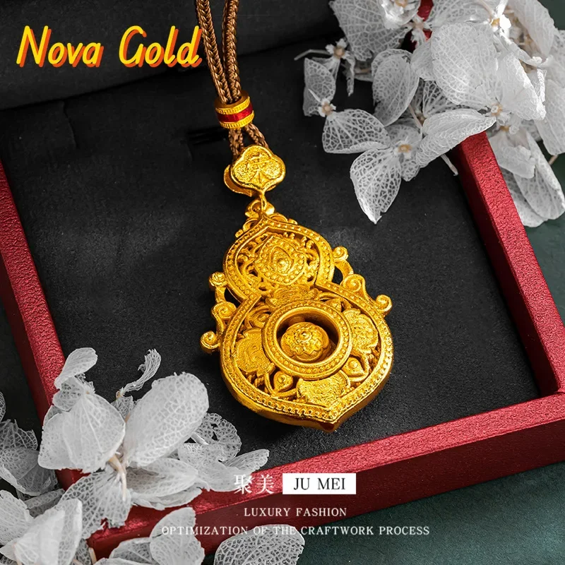 NovaGlod Ancient method 24K real gold blessing double full pendant hollow good news  9999 silk blessing gourd fortune bead penda