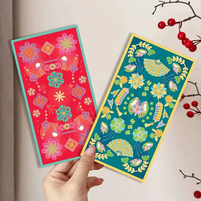 

6pcs Cartoon Eid Mubarak Envelopes Elegant Pattern Paper New Year Red Envelopes HongBao Bless Words Ramadan Envelopes
