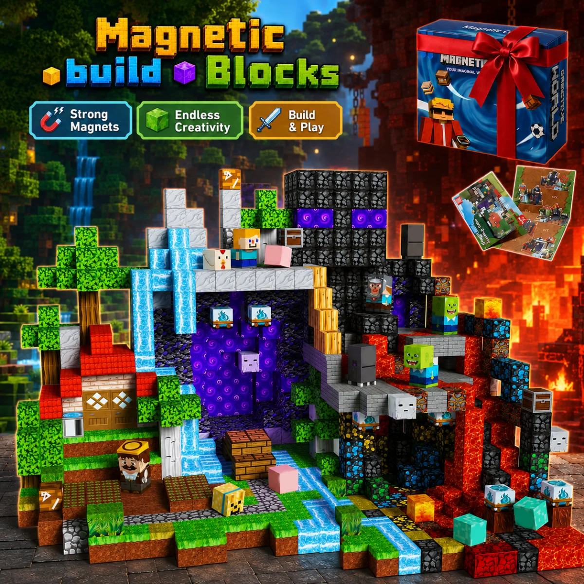 New Magnetic Building Blocks Magnet World End Head Portal Brick Cube STEM Sensory Toy Set Gift for Boy Girl Children