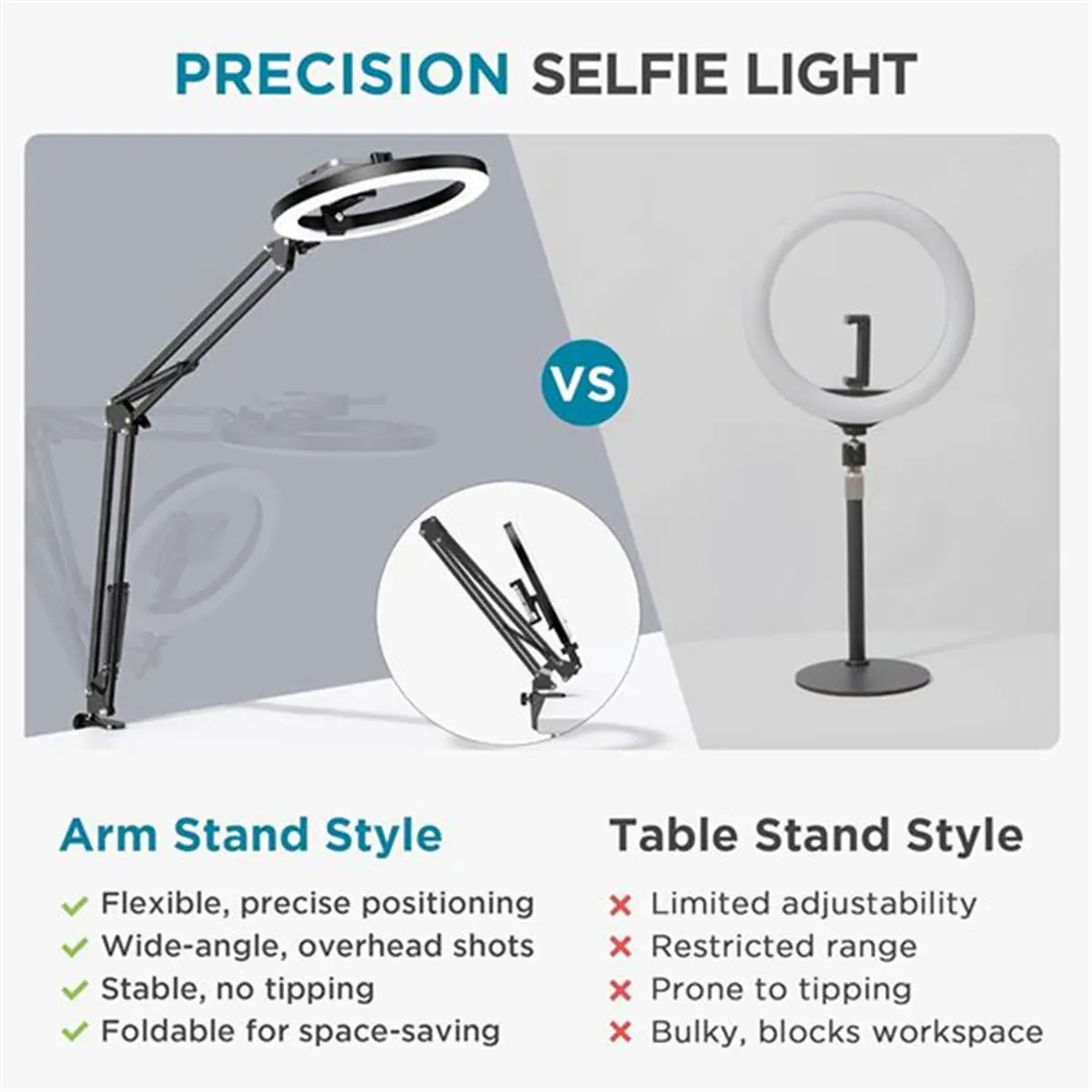 Soporte de Teléfono con Anillo de Luz LED de 10 Pulgadas para Escritorio, con Soporte para Teléfono y Control Remoto, Lámpara de