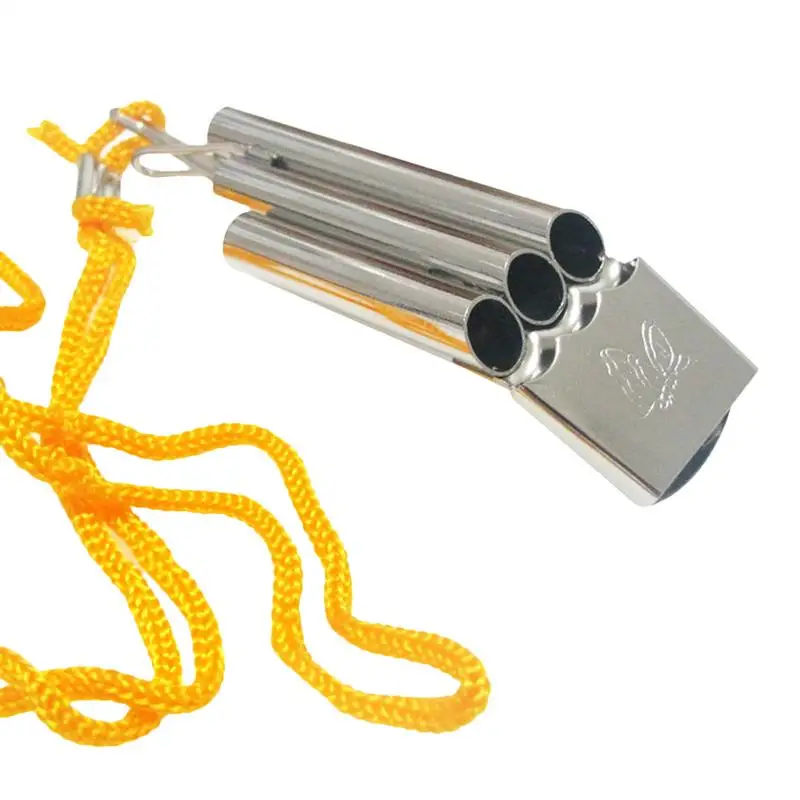 Whistle For Emergencies Stainless Steel Whistle Safety Whistles With Lanyard High Pitch Three Tubes For   Football Match Game  ﻿