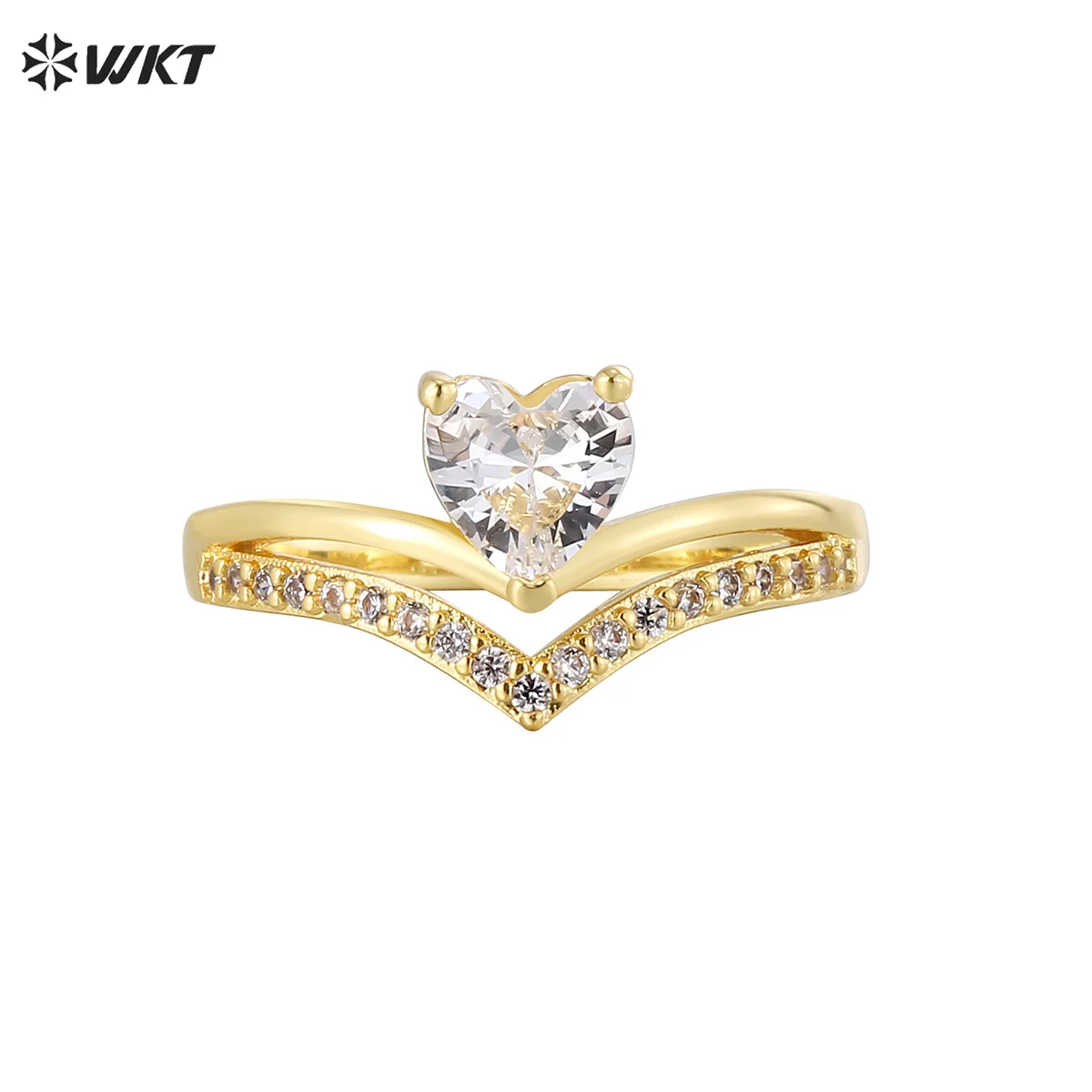 WT-MR036 Wholesale Zircon Ring With Gold Plated Micro Pave Heart Shape Unique Design For Women Jewelry Gift Resist Tarnishable